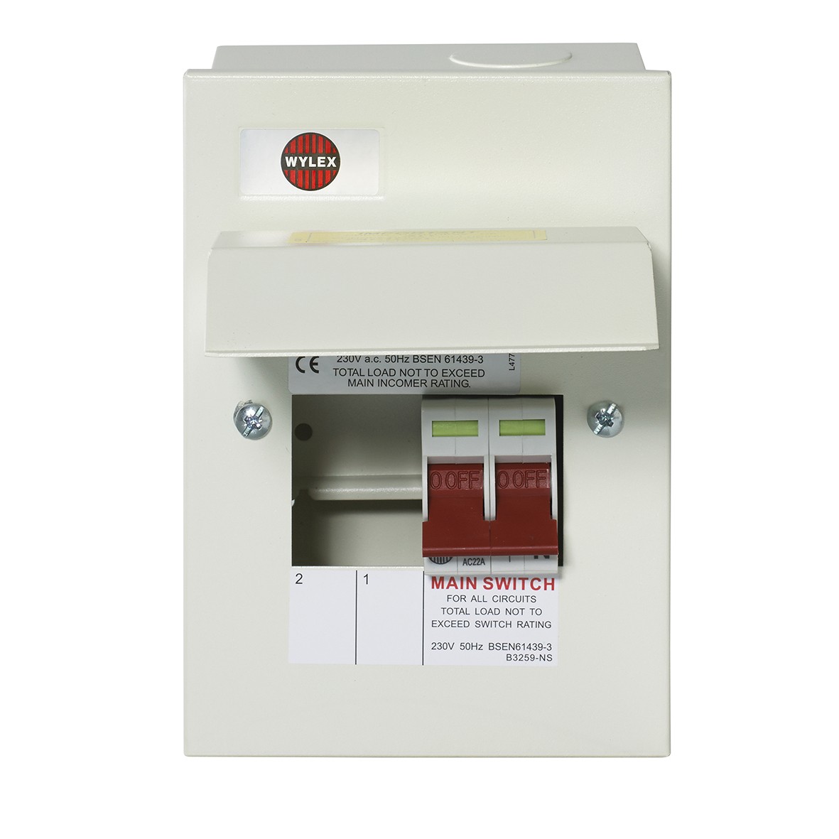 Wylex NM206-63 2 Way Amendment 3 Metal Consumer Unit with 63A Main Switch