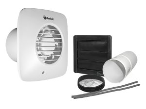 Xpelair LV100TS Simply Silent LV100 4 100mm Square SELV Bathroom Fan W Timer & Wall Kit - 93032AW