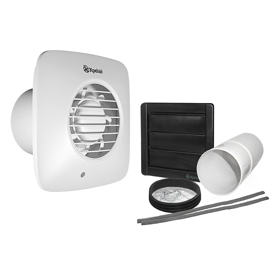 Xpelair LV100TS Simply Silent LV100 4 100mm Square SELV Bathroom Fan W Timer & Wall Kit - 93032AW
