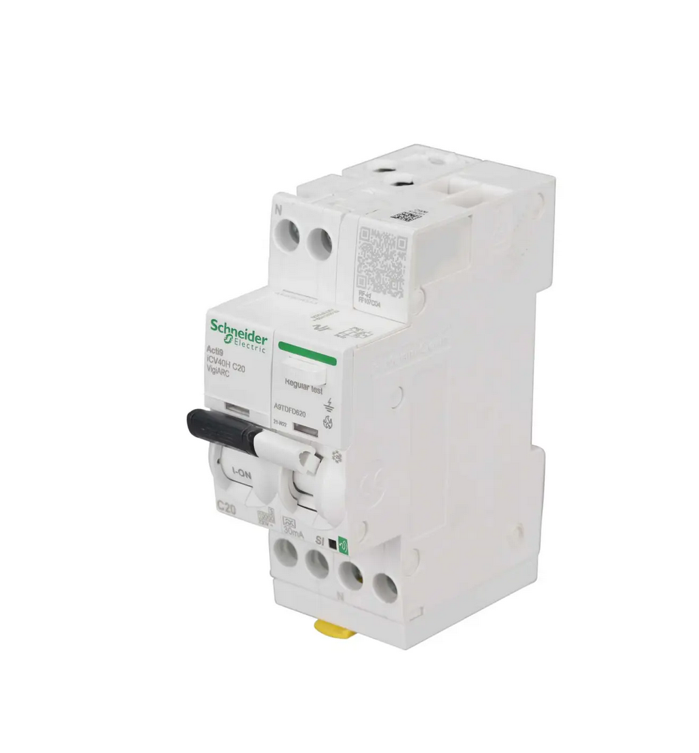 Schneider Electric Acti 9 A9TDFD620 20A 1P+N 2 Module C Curve 10kA 30mA Type A AFDD Combined RCBO